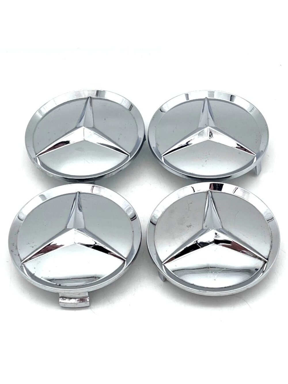 Set Of 4 Chrome Mercedes-Benz Wheel Center Caps Hubcaps 9910005 2 Broken Tabs